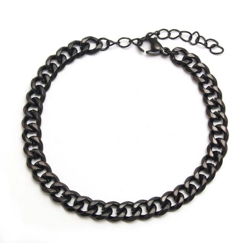 Nehrđajućeg čelika Nakit narukvice, 304 nehrđajućeg čelika, s 5cm Produžetak lanac, pozlaćen, bez spolne razlike & različite veličine za izbor, crn, Dužina 18 cm, Prodano By PC