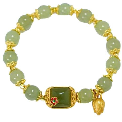 Hetian Jade Bracelet with Zinc Alloy gold color plated vintage & for woman Length Approx 6-7 Inch Sold By PC