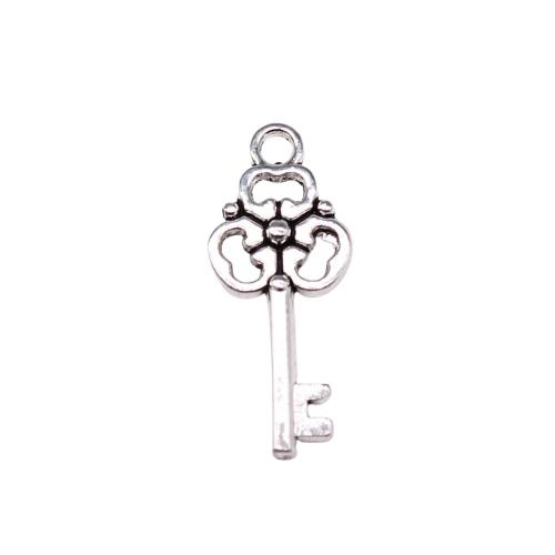 سبائك الزنك مفتاح المعلقات, قطع أثرية فضية اللون مطلي, خمر & مجوهرات الموضة & ديي, 10x23mm, تباع بواسطة PC