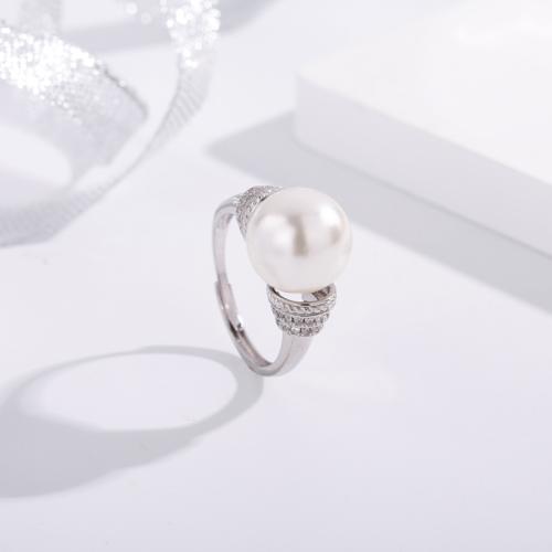 Cyrkonia mikro utorować pierścionki srebrne, 925 Srebro, ze Shell Pearl, biżuteria moda & mikro utorować cyrkonia & dla kobiety, dostępnych więcej kolorów, rozmiar:7, sprzedane przez PC