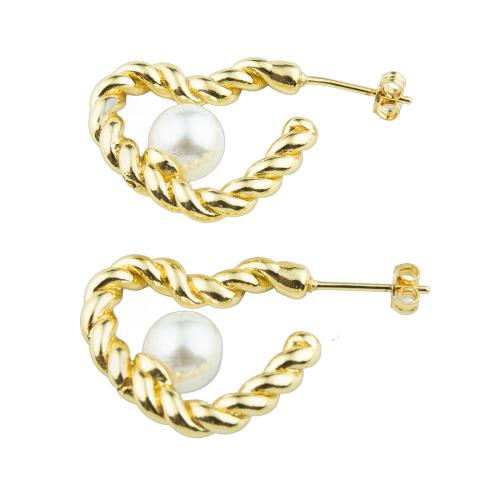 Brass Stud Earring with Plastic Pearl Heart high quality plated fashion jewelry & for woman Sold By Pair