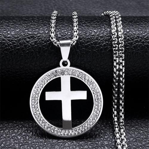 Stainless Steel Jewelry Necklace, 304 Stainless Steel, fashion jewelry & Unisex & with rhinestone, more colors for choice, 30x30mm, Length:Approx 60 cm, Sold By PC