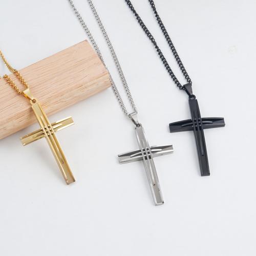 Stainless Steel Jewelry Necklace, 304 Stainless Steel, Cross, fashion jewelry & Unisex, more colors for choice, 60x36mm, Length:Approx 60 cm, Sold By PC