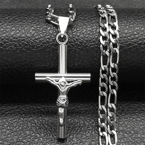Stainless Steel Jewelry Necklace, 304 Stainless Steel, Cross, fashion jewelry & Unisex, more colors for choice, 38x22mm, Length:Approx 50 cm, Sold By PC