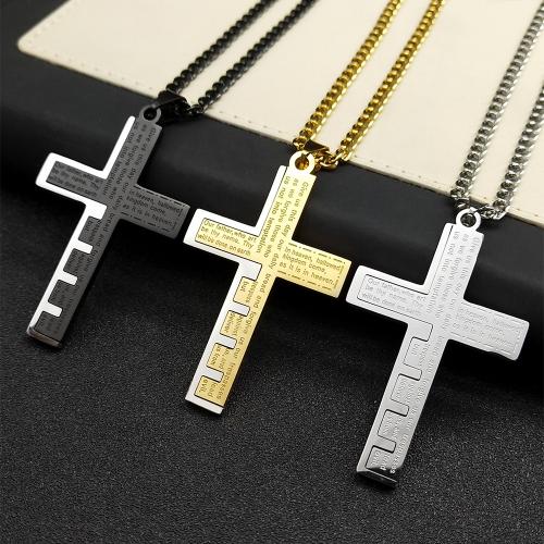 Nehrđajućeg čelika, nakit ogrlice, 304 nehrđajućeg čelika, Križ, modni nakit & bez spolne razlike, više boja za izbor, 50x32mm, Dužina Približno 60 cm, Prodano By PC