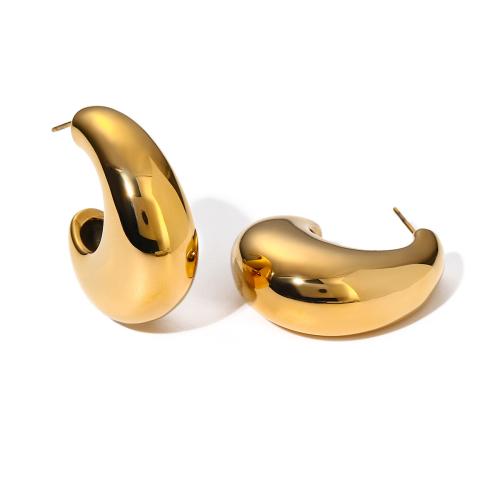 Roestvrij staal Stud Earrings, 304 roestvrij staal, 18K verguld, mode sieraden & voor vrouw, gouden, 27.20x37.20mm, Verkocht door pair