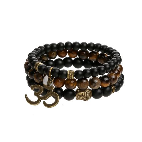 Natural Tiger Eye Bracelets with Obsidian & Zinc Alloy handmade fashion jewelry & for man Length Approx 19-19.5 cm Sold By PC