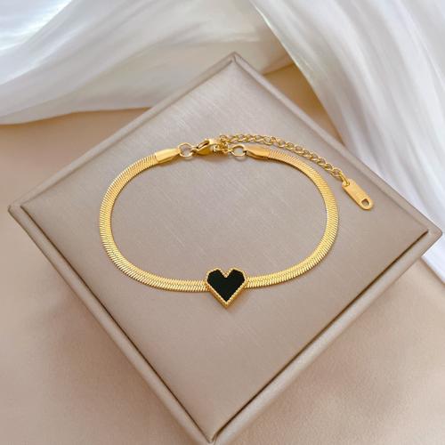Stainless Steel Jewelry Bracelet 304 Stainless Steel with Acrylic with 3cm extender chain Heart Vacuum Ion Plating fashion jewelry & for woman Length 17 cm Sold By PC