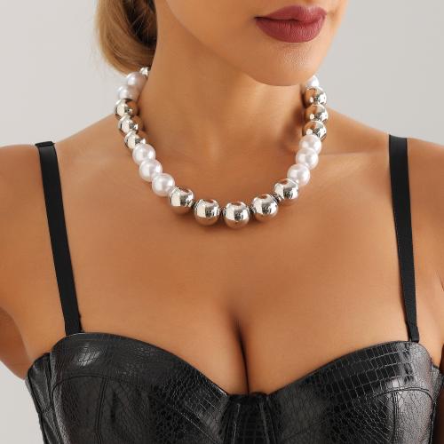 Zinek šperky náhrdelník, s Plastové Pearl, barva stříbrná á, pro ženy, nikl, olovo a kadmium zdarma, Prodáno By PC