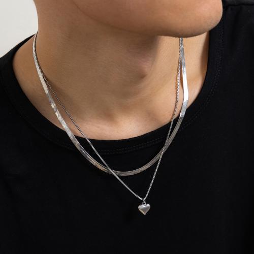 Zinklegierung Schmuck Halskette, Herz, plattiert, Doppelschicht & für den Menschen, keine, verkauft von PC