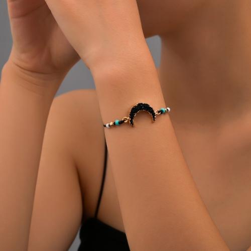 Zinc Alloy Bracelet with Seedbead & Wax Cord plated fashion jewelry black Sold By PC