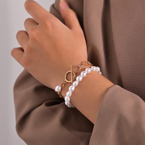 Zinc Alloy Bracelet with Plastic Pearl plated fashion jewelry golden nickel lead & cadmium free Sold By PC