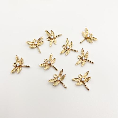 Cirkónia mikro Pave Sárgaréz Medál, Dragonfly, galvanizált, DIY & mikro egyengetni cirkónia, aranysárga, 14x13mm, 10PC-k/Lot, Által értékesített Lot