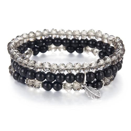 Gemstone Bracelets 304 Stainless Steel with Natural Stone & Crystal handmade three pieces & Unisex Length 16 cm Sold By Set