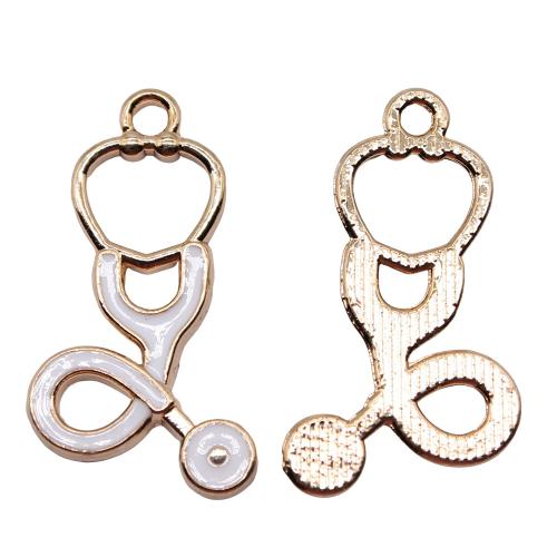 Zinc Alloy Pendants Stethoscope gold color plated fashion jewelry & DIY & enamel white Sold By PC