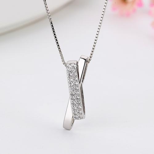 Cubic Zircon Micro Pave 925 Sterling Silver Necklace with 5.5cm extender chain fashion jewelry & micro pave cubic zirconia & for woman Length Approx 40 cm Sold By PC