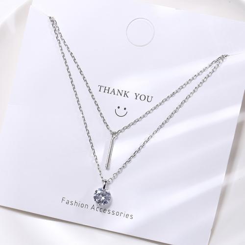 Cubic Zircon Micro Pave 925 Sterling Silver Necklace with 3cm extender chain fashion jewelry & micro pave cubic zirconia & for woman Length Approx 37 cm Approx 42 cm Sold By PC