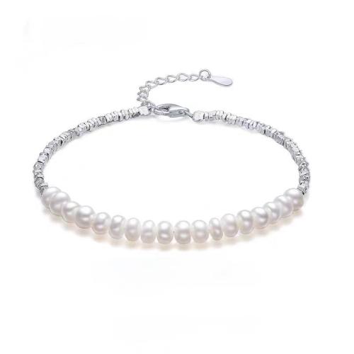 925 Sterling Silver Bangle Bracelet with Freshwater Pearl with 5cm extender chain fashion jewelry & for woman Length Approx 15 cm Sold By PC