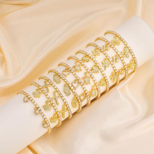 Kubik Zirkonium mikro bana Mässing Armband, guldfärg pläterade, olika stilar för val & micro bana cubic zirconia & för kvinna, gyllene, Längd Ca 12-24 cm, Säljs av PC