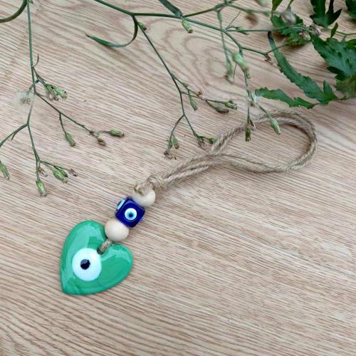 Hanging Ornaments, Lampwork, with Linen & Wood, Heart, for home and office & evil eye pattern, more colors for choice, Sold By PC