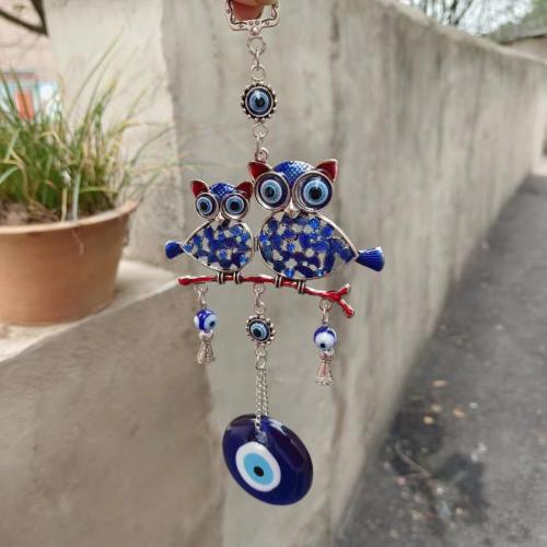 Hanging Ornaments Zinc Alloy with Lampwork & Resin Owl silver color plated for home and office & evil eye pattern & epoxy gel blue nickel lead & cadmium free Sold By PC