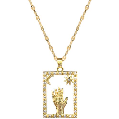 Stainless Steel Jewelry Necklace, 304 Stainless Steel Chain, with Brass, with 5cm extender chain, gold color plated, fashion jewelry & micro pave cubic zirconia & for woman, 18x31mm, Length:40 cm, Sold By PC