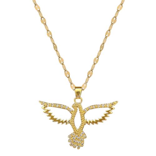 Stainless Steel Jewelry Necklace 304 Stainless Steel Chain with Brass with 5cm extender chain eagle gold color plated fashion jewelry & micro pave cubic zirconia & for woman Length 40 cm Sold By PC