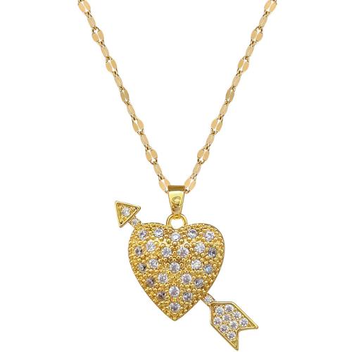 Stainless Steel Jewelry Necklace, 304 Stainless Steel Chain, with Brass, with 5cm extender chain, Heart, gold color plated, fashion jewelry & micro pave cubic zirconia & for woman, 27x29mm, Length:40 cm, Sold By PC