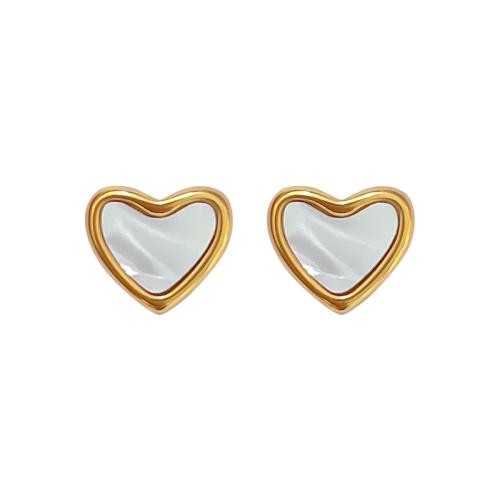 Stainless Steel Stud Earrings 304 Stainless Steel with Acrylic Heart Vacuum Ion Plating fashion jewelry & for woman white Sold By Pair