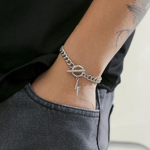 Bracelet en alliage de zinc, Symbole de la foudre, Placage de couleur argentée, pour homme, Longueur 20 cm, Vendu par PC