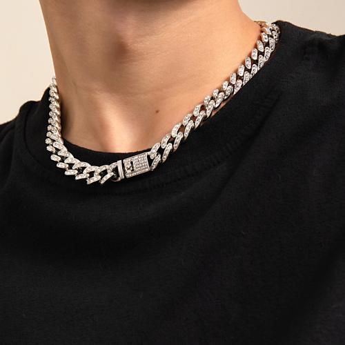 Zinklegering halskettingen, Zinc Alloy, silver plated, voor de mens & met strass, nikkel, lood en cadmium vrij, Lengte 45 cm, Verkocht door PC