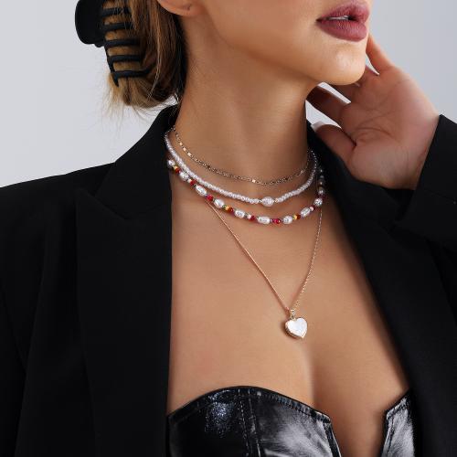 Zinek šperky náhrdelník, s Seedbead & Plastové Pearl, Srdce, barva pozlacený, vícevrstvá & pro ženy, více barev na výběr, nikl, olovo a kadmium zdarma, Prodáno By PC