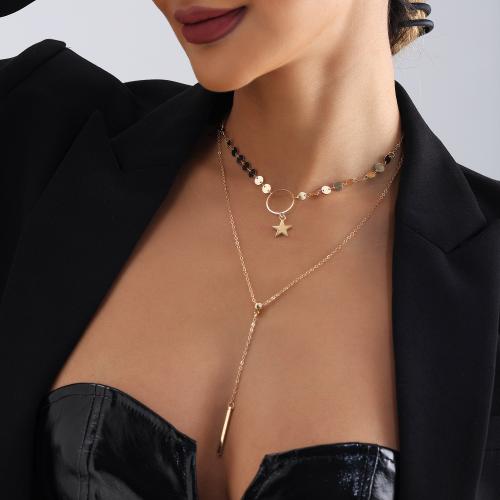 Zinklegierung Schmuck Halskette, Stern, goldfarben plattiert, Doppelschicht & für Frau, frei von Nickel, Blei & Kadmium, verkauft von PC