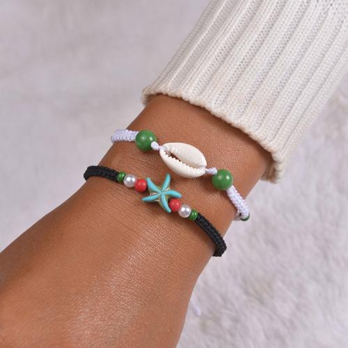 Fashion Create Wax Cord Bracelets, with Seedbead & turquoise & Plastic Pearl & Iron, plated, fashion jewelry, mixed colors, 2PCs/Set, Sold By Set
