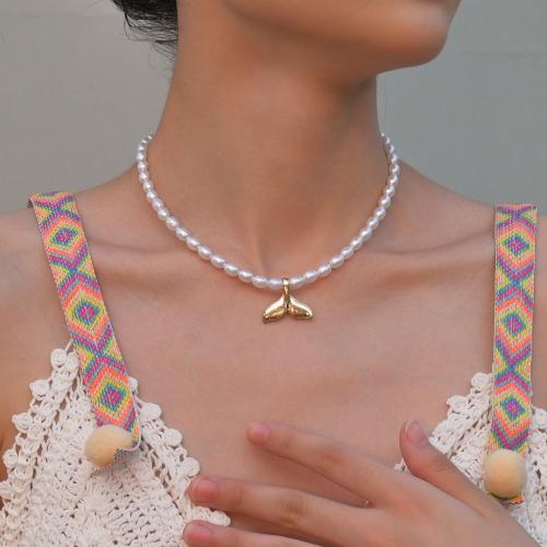 Collar de perlas de plástico, Perlas plásticas, con aleación de zinc, con 6cm extender cadena, chapado, Joyería, Blanco, longitud 38 cm, Vendido por UD