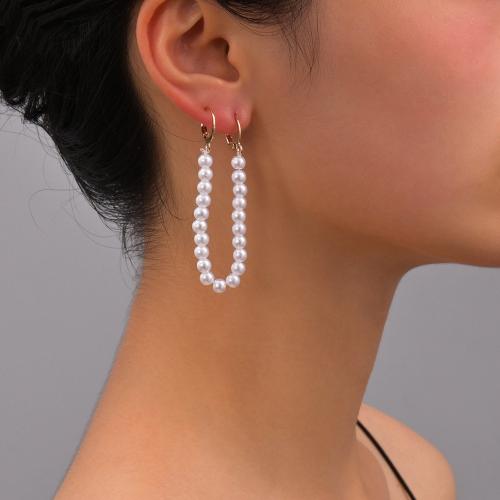 Eisen Ohrring, mit Kunststoff Perlen, plattiert, Modeschmuck, weiß, verkauft von Paar