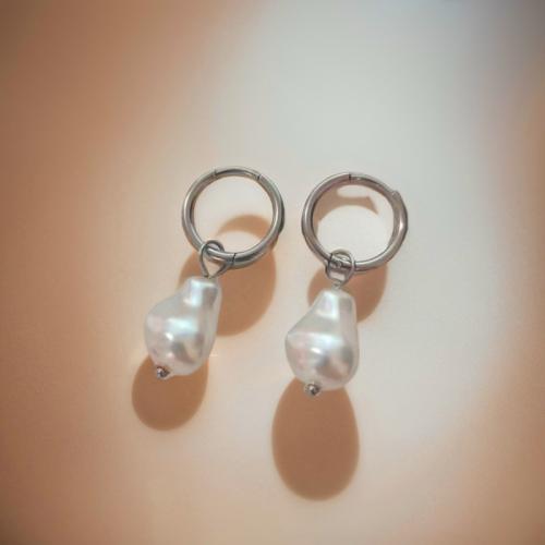 Titanium Staal Earring, met Plastic Pearl, plated, voor vrouw, meer kleuren voor de keuze, 2x12mm, 10pC's/Lot, Verkocht door Lot