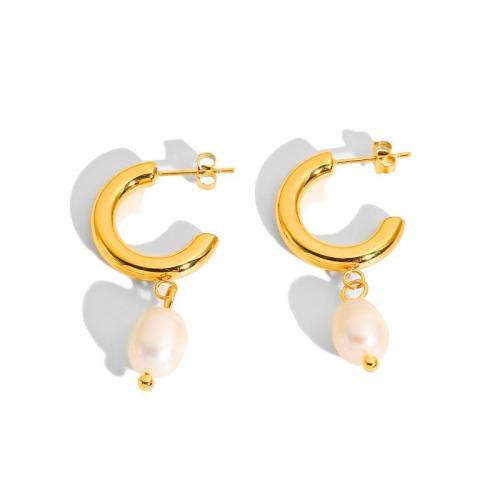 Stainless Steel Stud Earrings 304 Stainless Steel with Plastic Pearl plated for woman golden 4mm Sold By Lot