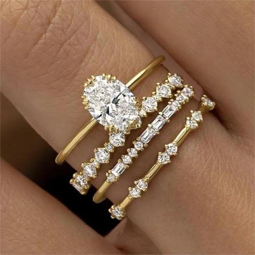 Zinc Alloy Ring Set plated 4 pieces & micro pave cubic zirconia & for woman golden Sold By Set