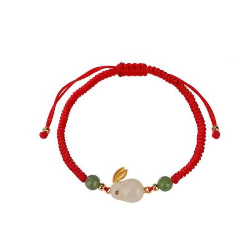 corde de coton bracelet, avec Hetian Jade & agate rouge & alliage de zinc, styles différents pour le choix & pour femme, Longueur Environ 6-10 pouce, Vendu par PC