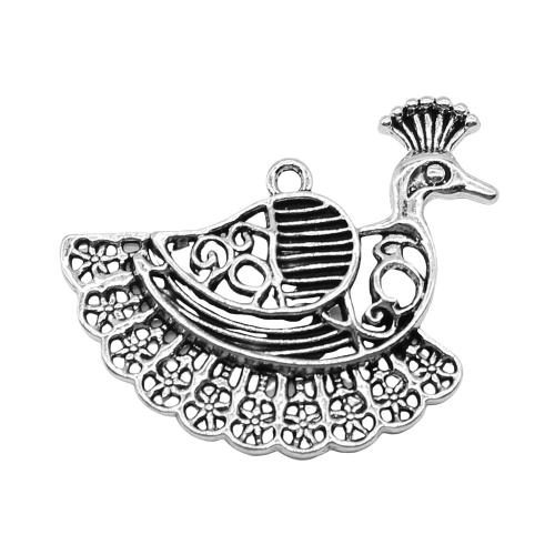 Zinc Alloy Animal Pendants Peacock antique silver color plated vintage & fashion jewelry & DIY & hollow Sold By PC