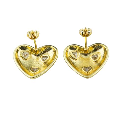Terningformet Zirkon Micro Pave Messing Øreringe, Heart, høj kvalitet guldfarve belagt, mode smykker & Micro Pave cubic zirconia & for kvinde, 21x20x19mm, Solgt af par