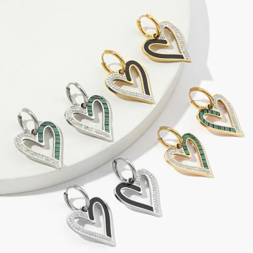 Huggie Hoop Drop Earring 304 Stainless Steel with Acrylic Heart fashion jewelry & for woman & with rhinestone Sold By Pair