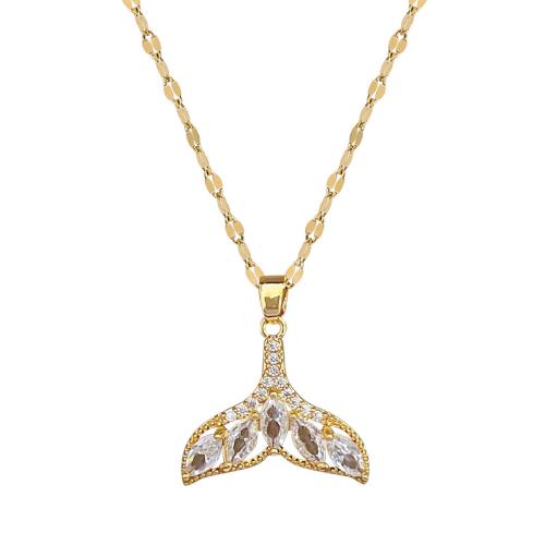 Stainless Steel Jewelry Necklace 304 Stainless Steel Chain with Brass with 5cm extender chain gold color plated fashion jewelry & micro pave cubic zirconia & for woman Length 40 cm Sold By PC