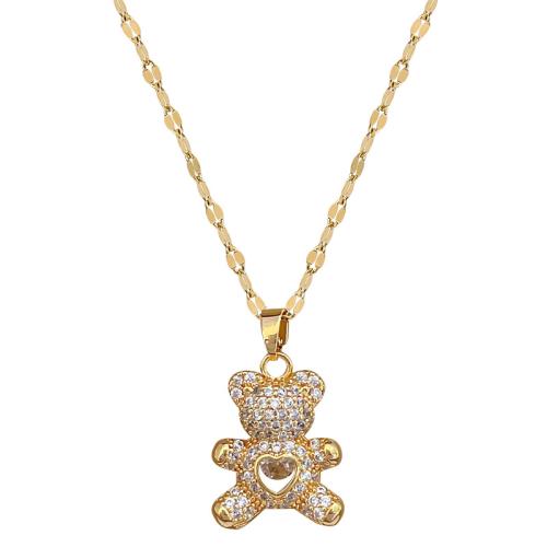 Stainless Steel Jewelry Necklace 304 Stainless Steel Chain with Brass with 5cm extender chain Bear gold color plated fashion jewelry & micro pave cubic zirconia & for woman Length 40 cm Sold By PC