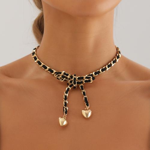 Zinc Alloy smykker halskæde, med Velveteen, Heart, guldfarve belagt, for kvinde, nikkel, bly & cadmium fri, Solgt af PC