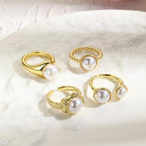 Messing ringen, met Cubic Zirconia & Plastic Pearl, plated, verschillende stijlen voor de keuze & voor vrouw, meer kleuren voor de keuze, nikkel, lood en cadmium vrij, Verkocht door PC