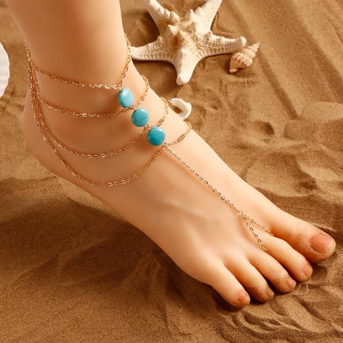 Zinc Alloy Anklet with turquoise gold color plated multilayer & for woman green nickel lead & cadmium free Sold By PC