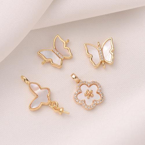 Cubic Zirconia Micro Pave Brass Connector with White Shell plated DIY & micro pave cubic zirconia gold Sold By PC