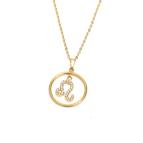 Stainless Steel Jewelry Necklace 304 Stainless Steel 12 Signs of the Zodiac Vacuum Ion Plating fashion jewelry & micro pave cubic zirconia & for woman Length Approx 45 cm Sold By PC